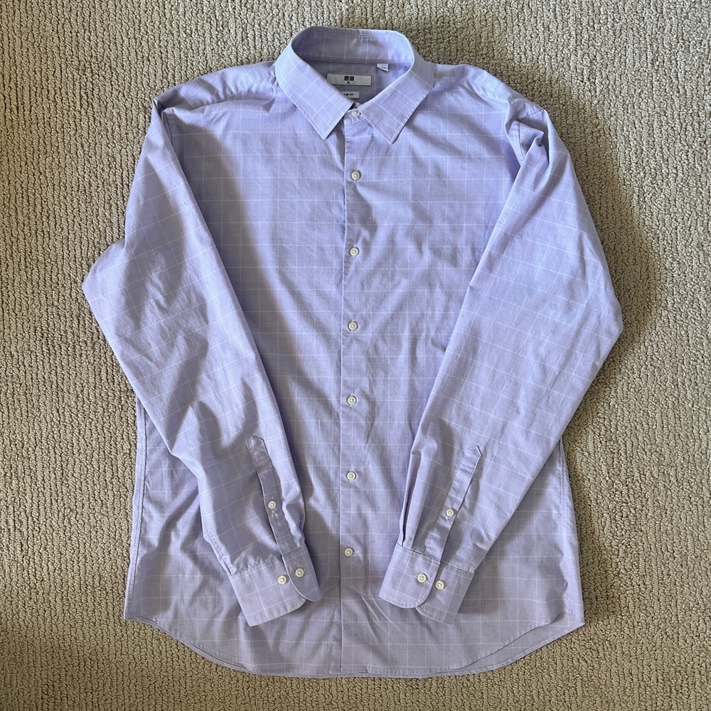 Uniqlo Easy Care Slim-Fit Checked Purple - Size XL